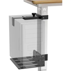 Under Desk PC Mount - No Drilling 40lb Capacity, Computer Holder Under Table, Adjustable Height and Width, Clamp-on Leg PC Holder for Standing Desk(Fits 65mm*45mm Legs only), with Non-Slip Pads, Black