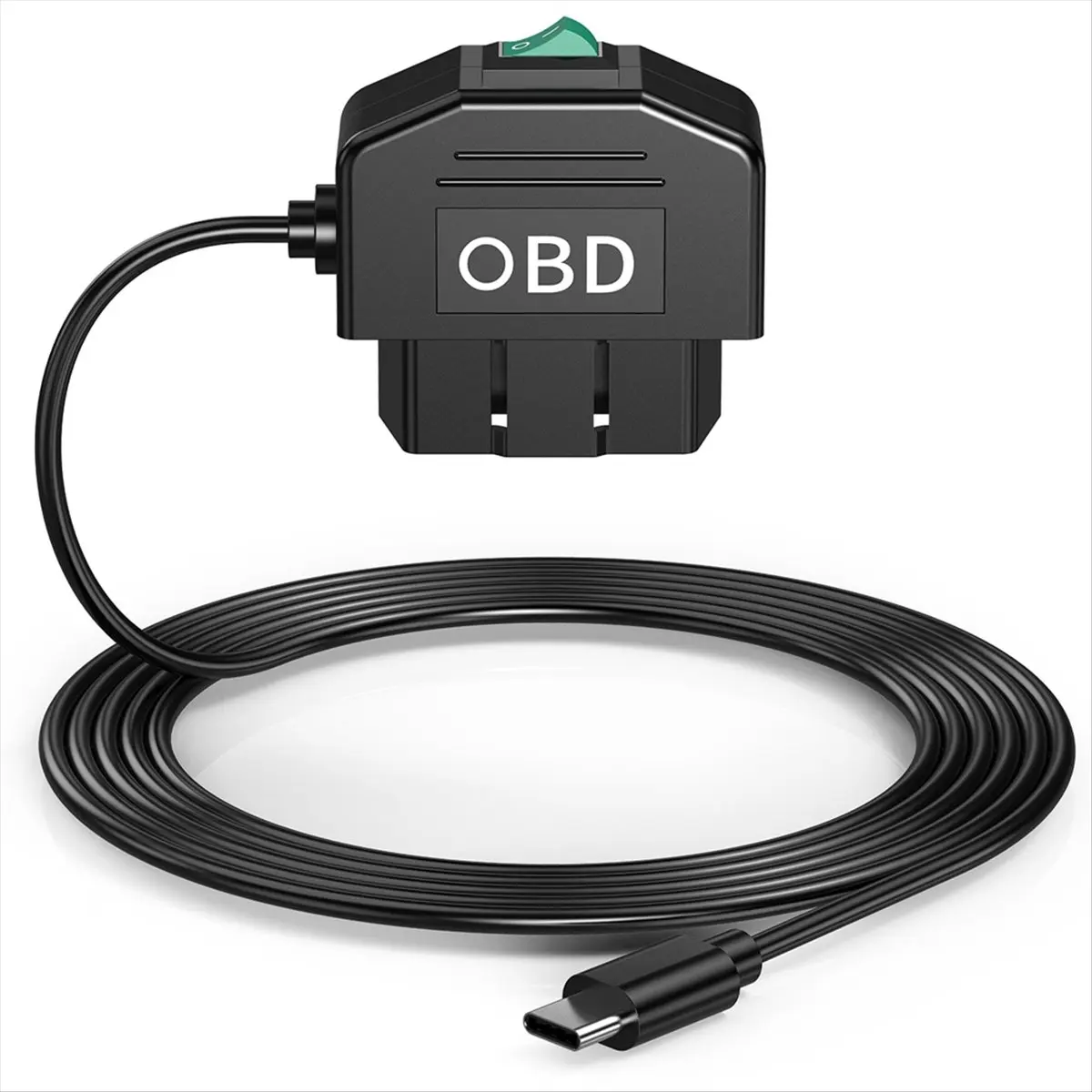 OBD Hardwire Kit for Automotive Dashcam - USB Type-C Cable, OBD Interface, 12-24V to 5V/3A, GPS, Radar, 24-Hour Parking/Acc Mode, Clean & Space-Saving