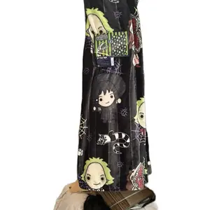 Beetlejuice Blanket - Black with Character Designs and Spider Webs Pattern - Soft and Cozy Fabric