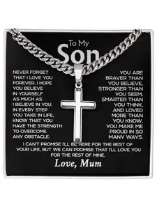 To My Son Stainless Steel Cross Necklace with Message Card and Gift Box Mom To Son, Graduation Gift, Birthday, Christmas, Inspirational, Religious Jewelry, Love You Forever