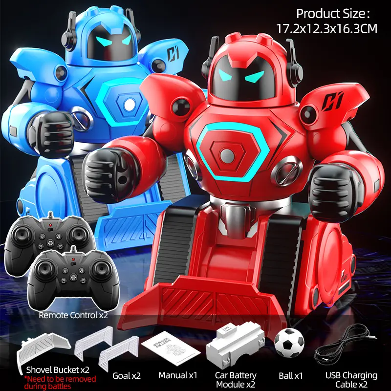 2-Piece Set Double Battle Boxing Fighting Competition, DIY, Soccer Competition, Remote Control Robot, Parent-Child Interactive Toy Robot Christmas Gift, Suitable for Ages 5 and Up
