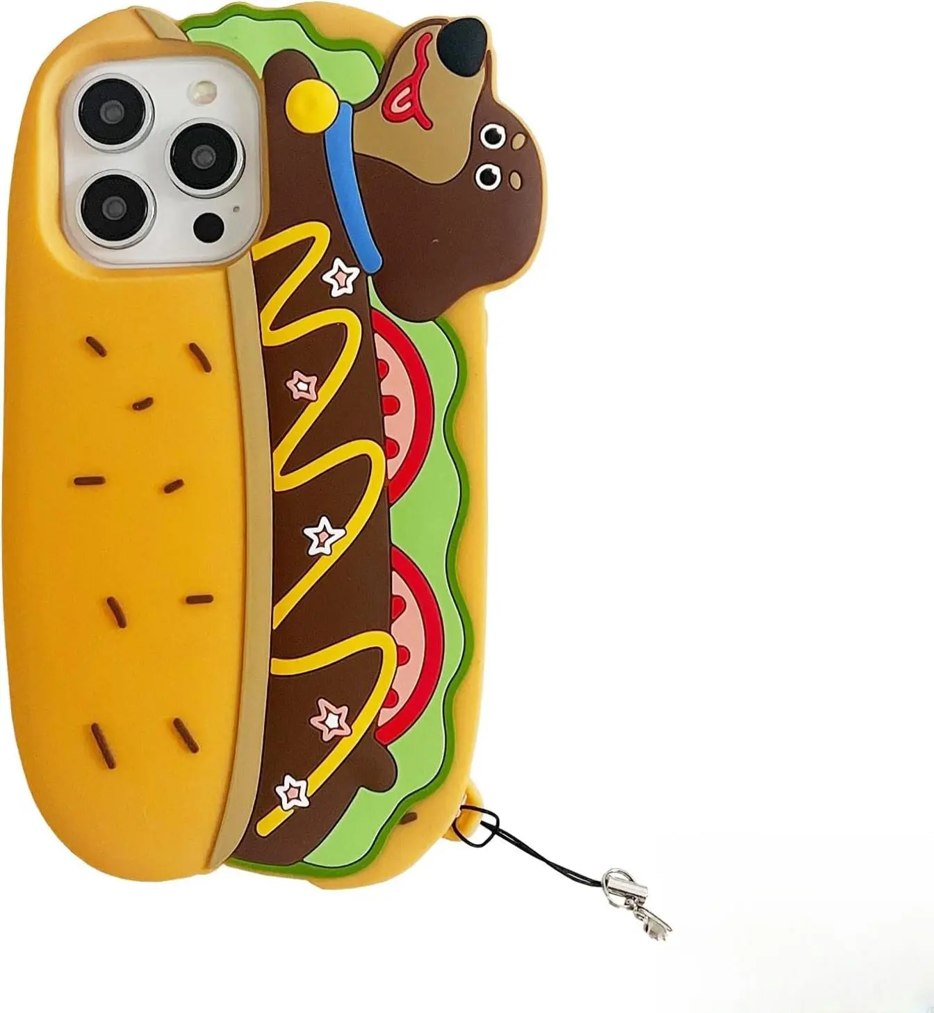 Soft Silicone Case Compatible with iPhone 14 Pro Max,Cute 3D Cartoon Hamburger Hot Dog with Keychain Funny Kawaii Phone Cases Women Girls Shockproof Cover for iPhone 14 Pro Max Protection Protective