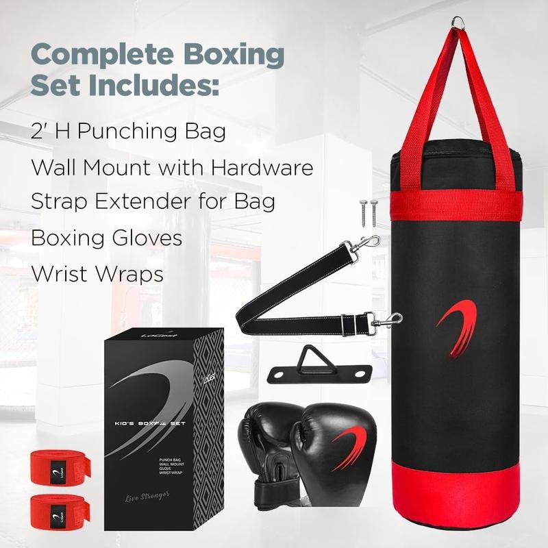 Punching Bag for Boxing Set - Youth MMA, MMA, Muay Thai, Karate - Includes Boxing Gloves & Hand Wraps, Suitable for Ages 3-8