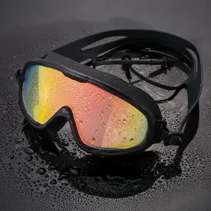 Large Frame Swim Goggles Electroplated Colorful Lenses Strong Adsorption Waterproof Anti Fog UV Protection Swimming Glasses Comfort Fit Professional Grade Durable Eye Protection