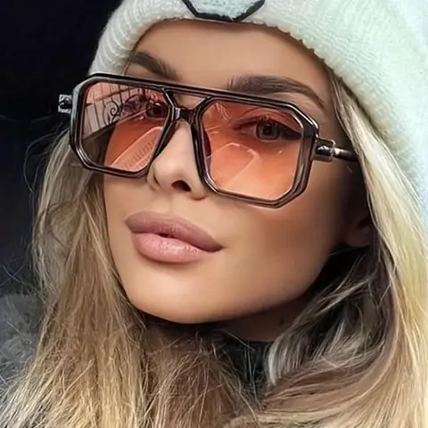 Unisex Vintage Trendy Colorblock Square Aviator Polarized Sunglasses, Retro Style Double Beam Tinted Lens Casual Sunglasses for Everyday Use, Stylish Sunglasses, Fashionable Sunglasses, Fashion Accessories for Outdoor Activities