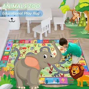 Kids Dinosaur Playmats Educational Area Rugs, Kids Play Mat Carpet for Learning Numbers, Animals and Words for Children's Room Playroom Nursery, Kid's Floor Play Rug for Bedroom