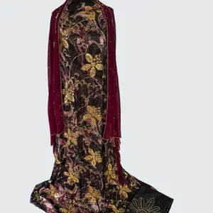 Floral Gold Embroidered unstiched  3PC driya Dirac good for eid celebration and gathering