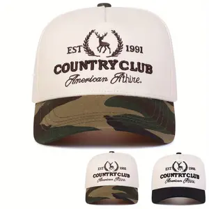 Unisex Letter Little Deer Embroidered Patchwork Baseball Cap Five-sided Hat Outdoor Adjustable Sunscreen Leisure Hat Spring Autumn Travel Tourism Beach Vacation