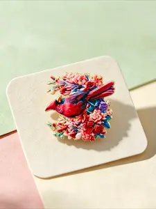 Vibrant Red Cardinal & Flowers Enamel Pin Floral Bird Brooch, Cottagecore & Naturecore Jewelry for Jackets & Backpacks