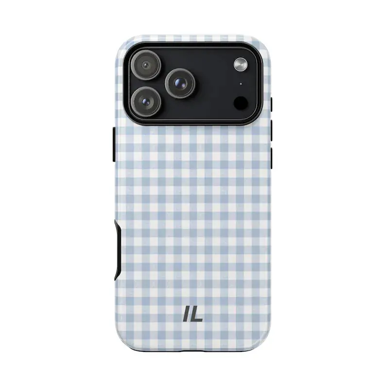 Boho Gingham iPhone Case - Custom Monogram Minimal Silicone Hybrid Shell, Shockproof Protection Accessory for Her, Personalized Aesthetic Cover for Mobile Devices, Cellphone