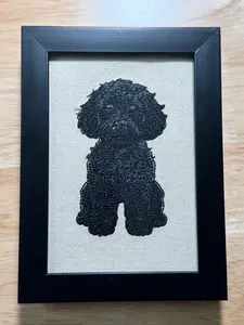 Black Doodle Dog Machine Embroidered and Framed!  Unique Canine Charm Tabletop Decor for Home or Office! Other Designs and Breeds Available!