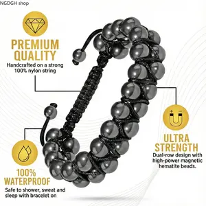 Magnetic Hematite&Amethyst Bracelet,Adjustable Healing Stone Bracelet for Men&Women,Stress Relief Gift,Ideal for Pain Relief & Everyday Wellness Routine