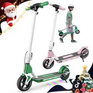【Valentine's Day】 Electric Scooter, 12 MPH Speed, with Music, 5-9 Miles Range, 200W Motor,  Disc Brakes, UL Lithium Battery,  6.5-Inch Solid Tires Foldable Electric Scooter for Kids Ages 6-14