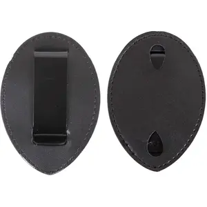 Black - Uniform Leather Clip-On Badge Holder - West Coast Style with Steel Clip