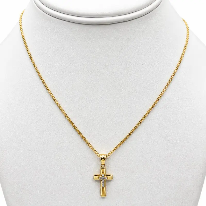 Oro 18k Set de Cadena China con Dije Cruz