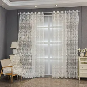 French Country Floral Lace Sheer Window Curtain with Top Grommet Design, Easy to Hang, Washable Drapes, Home Decoration Curtain for Living Room, Bedroom, and Home Décor