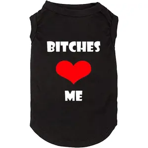 Paws & Co.Dog Clothes Puppy T Shirt Vest Soft and Light-Weight for Small Large Dogs with 'Bitches Love ME' Slogan Prining Pet Apparel(Medium,BC-Black01)