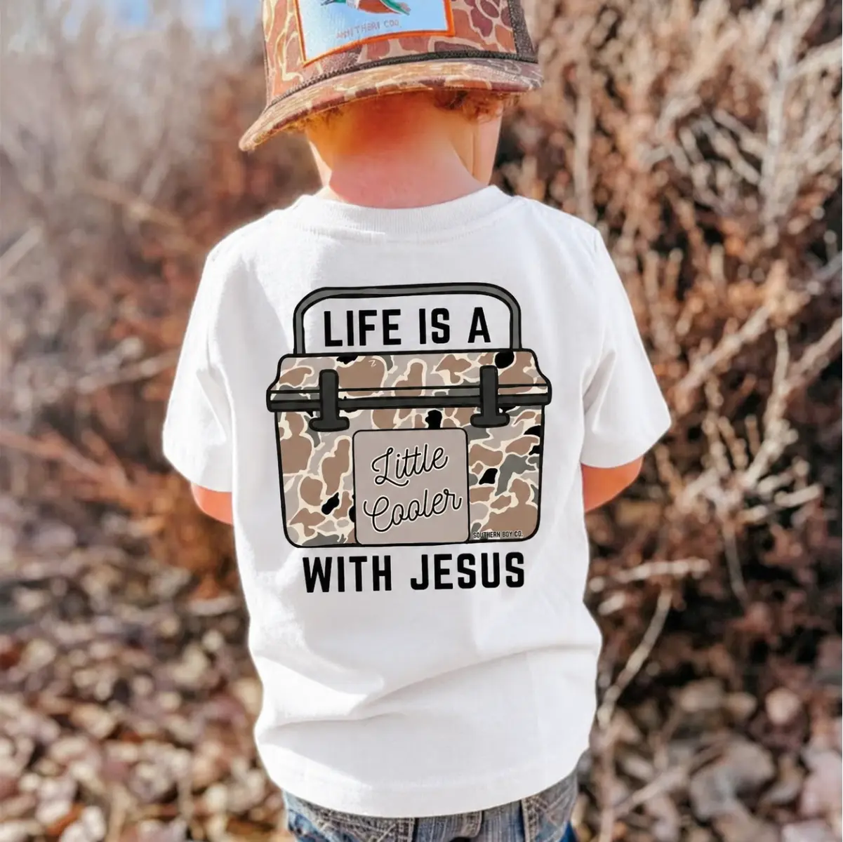 Youth & Adult Life Is A Little Cooler With Jesus Youth Christian Shirt Kids Faith Based Graphic Tee Religious T-Shirt Inspirational Church Camp Apparel Christian Gift for Boys Girls Sunday School Vacation Bible School Southern Lifestyle Clothing
