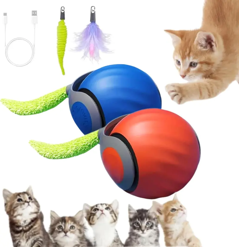 Interactive Cat Toy Ball - Speedy Cat Toys for Indoor Cats with Feather  Tails for Chasing, Moving Stimulation Smart Cat Toy for Enrichment, Motion  Activated Automatic Rolling Toys to Keep Them Busy -