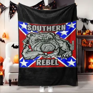 Southern Rebel Bulldog, Soft Skin-Friendly Fabric, All-Season Use, Low Sensitivity, Easy, Slogan Print Blanket, Flannel Blankets