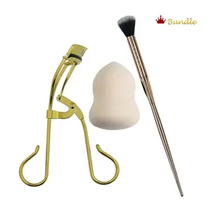 Bare Naked Gold Bundle - Eyelash Curler Fluffy Eyeshadow Brush Hourglass Beauty Sponge