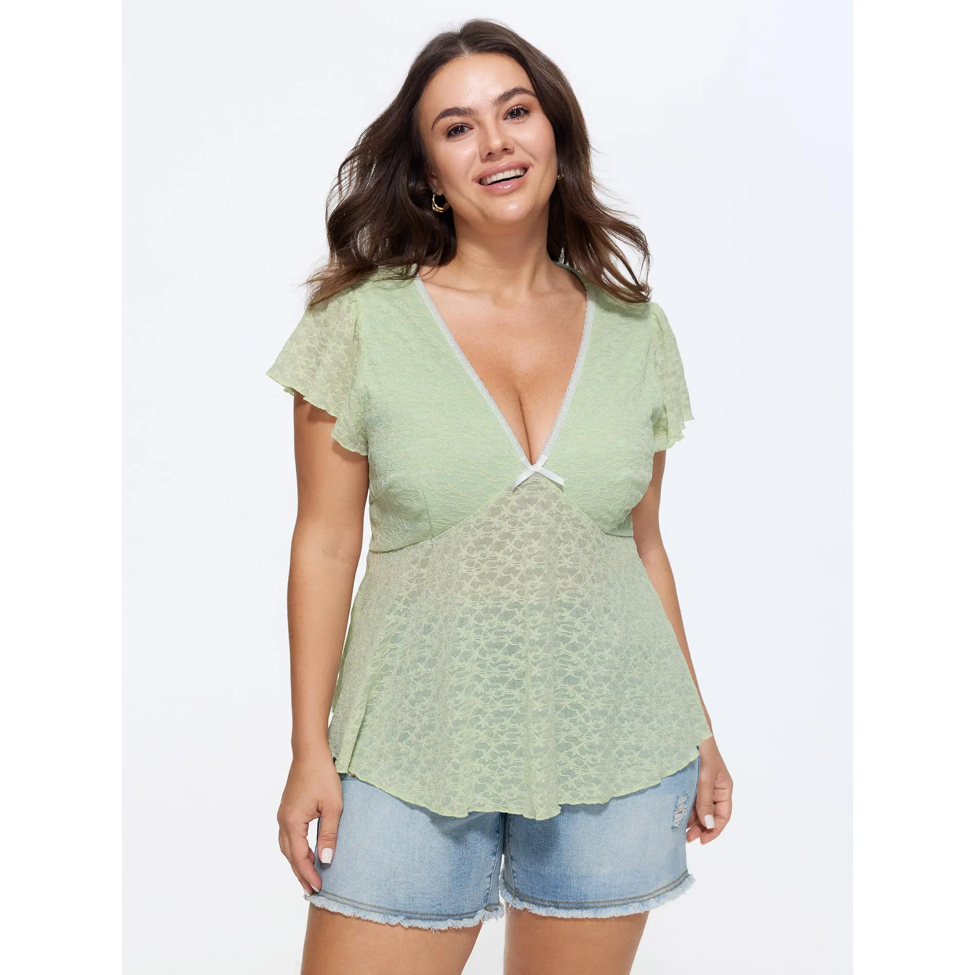 BLOOMCHIC Plus Size Stretchy Sheer Fit And Flare Top [M-6X] 2026 Summerfinds, Spandex, Blouse, Garment, Fitted, Shirts, Sleeve, Plus Size Clothes