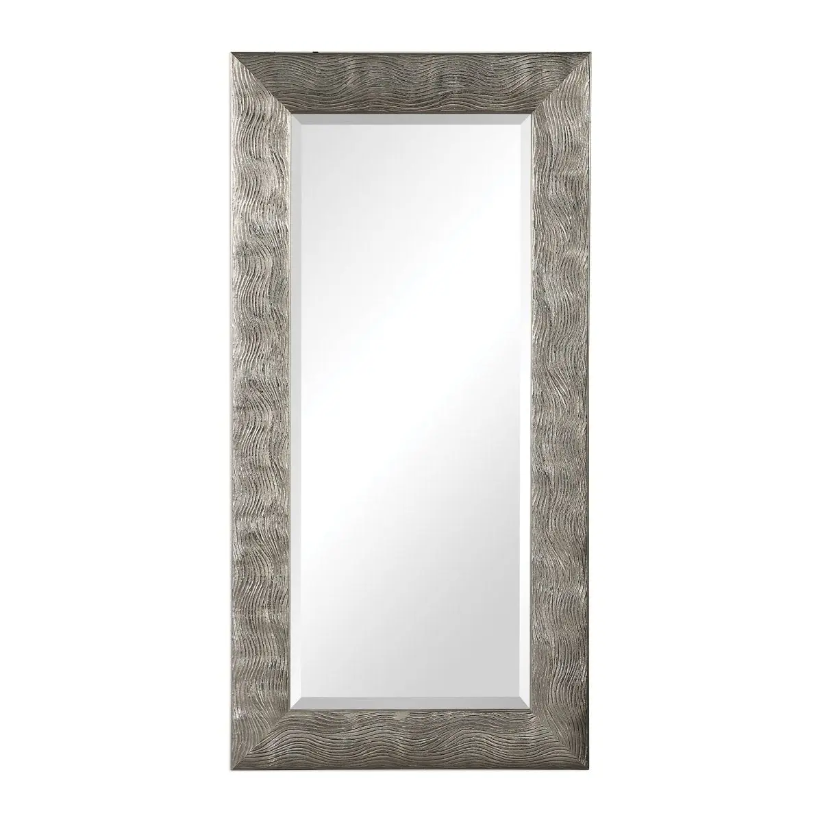 Maeona Modern Mirror - 30x60 in Horizontal Beveled Metallic Silver Rectangle Glass Mirror, Corrugated & Kraft Frame, Organic Wavy Texture, 30w x 60h x 1d in Contemporary Home Decor Wall Hanging, Wall Hanging Mirror