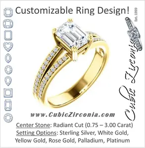 Cubic Zirconia Engagement Ring- The Trudy (Customizable Radiant Cut Style with Wide Double Pavé Band)