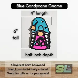 Handmade Layered Wooden Christmas Gnome – Blue 5-Layer Holiday Décor Figurine (6" x 4")