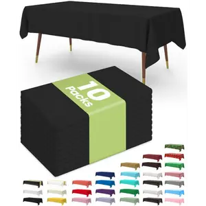 Pureegg Plastic Table Cloth Disposable 10 Pack, 54 x 108 Inch Table Cloths, Party, Picnic, Wedding, Decorative Tablecloths, Rectangle, White Plastic Cover, Leakproof & Sturdy, White