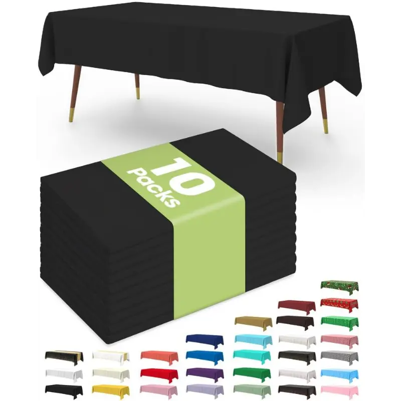 Pureegg Plastic Table Cloth Disposable 10 Pack, 54 x 108 Inch Table Cloths, Party, Picnic, Wedding, Decorative Tablecloths, Rectangle, White Plastic Cover, Leakproof & Sturdy, White