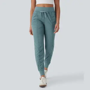 Halara High Waisted Drawstring Tapered Travel Joggers with Side Zip Pockets