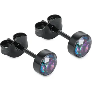 1 Pair Implant Grade Titanium Stud Earrings Set Hypoallergenic 3mm 4mm 5mm 6mm Cubic Zirconia G23 Titanium Earring Studs for Women Men for Sensitive Ear