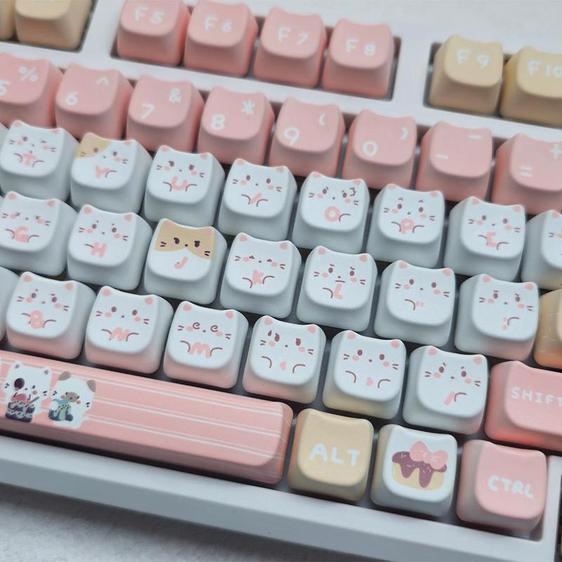 Cat Head Theme PBT Keycaps, Cute Personality PBT Keycaps, Keyboard Keycap Set Suitable for 61/64/68/84/87/100/104/108 Cherry MX Mechanical Keyboard Gaming Keyboard Accessories