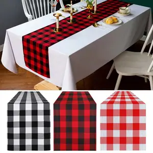 Plaid Table Runner Holiday Atmosphere Activity Christmas Desktop Decoration Polyester Fabric Three Color Grid Tablecloth