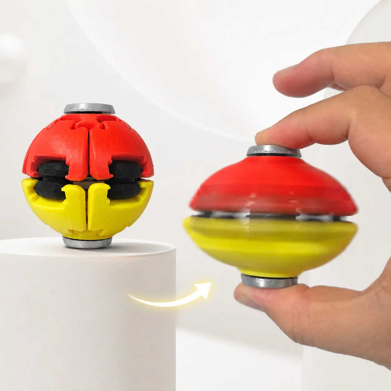 Press-to-Spin Blaze Core Sphere Stress Relief -3D Printed 2.5 in ABS Plastic Desk Fidget, Unisex Unique Gifts, Festive & Party Home Supplies