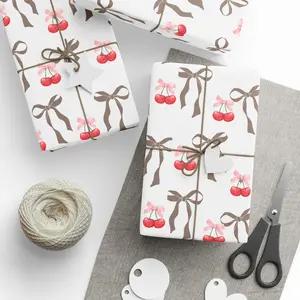 Cherries and Bows Gift Wrap, Christmas Cherries and Bows Wrapping Paper - Perfect for Gift Wrapping for Loved Ones, Party, Holidays & Special Occasions