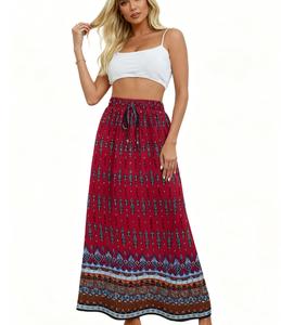 Women's 2025 Boho Floral Skirt Casual Elastic High Waist Maxi Skirts Flowy A Line Beach Long Skirt with Side Pockets summerwins