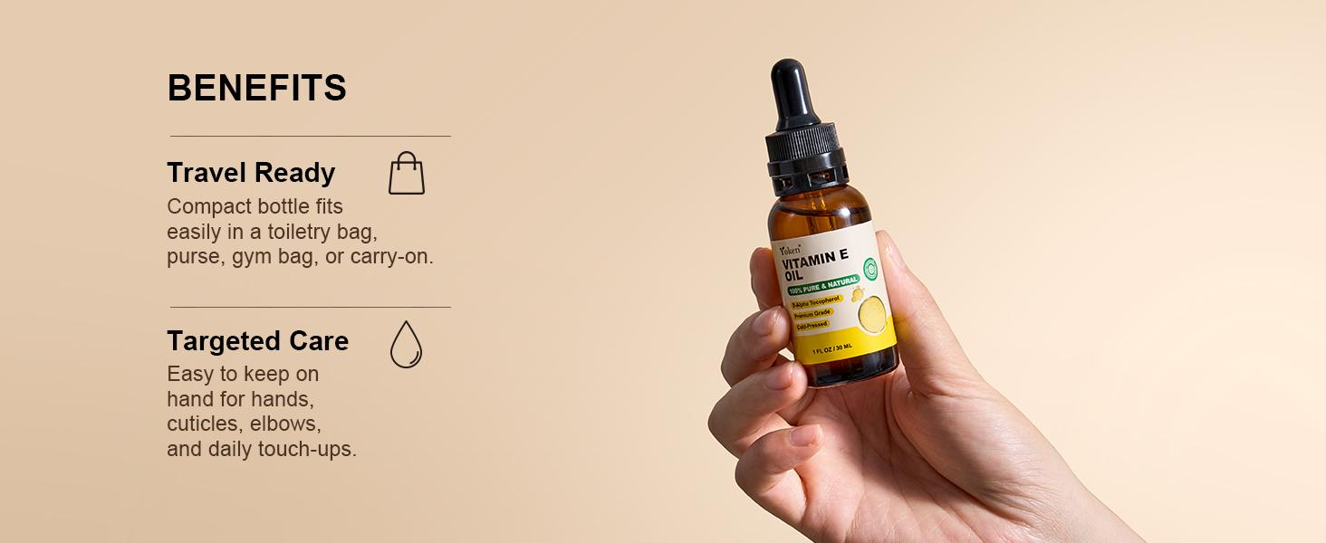 Yoken Vitamin E Oil for Skin Glass Bottle Vitamine Body oils for Face | Pure D-Alpha Tocopherol Cold Pressed Liquid Nails Vit e Women Moisturizing Dry Skin Unscented Carrier Oil Hydrate Hexane Free