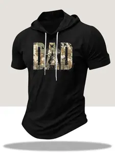 Men's Hunting Dad Camo Deer Graphic Short Sleeve Hoodie, Black Casual Outdoor T-Shirt for Fathers Day Gift #tiktokmademebuyit