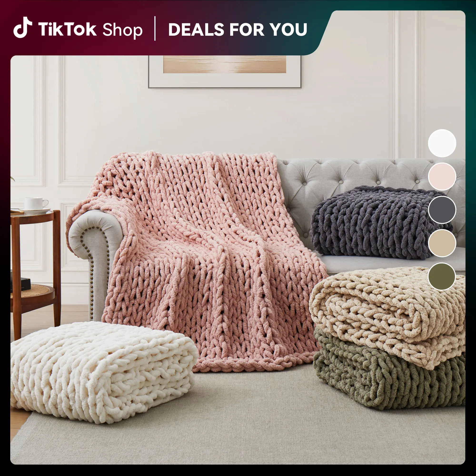 Deals For You Days | PEACENEST Chenille Knit Throw Blanket 50"x60" Soft Cozy Couch Blanket Machine Washable Sofa Throw for Bedroom & Living Room Decor in Multiple Colors Father's Day Gift
