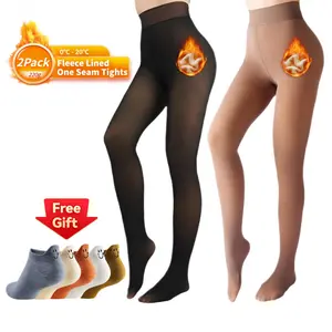 2 Pack Fleece Lined Tights Sheer Winter - Translucent Thick Warm Pantyhose Women Leggings Sparkly Fishnet Control Top Tights Magic Wide Calf Open Toe Compression Socks dry crack Style Womenswear