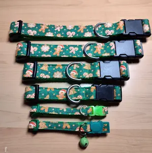 Holiday Christmas Gingerbread on Green Cat Collar and Dog Collar