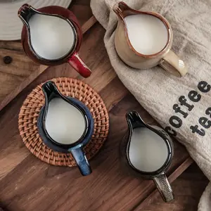 4 Pack 3 Oz Small Creamer Pitcher, Creamer Cup with Handle, Ceramic Milk Jug for Coffee Milk Sauces Salad, Freezer Safe & Microwave