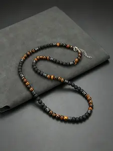 Vintage Retro 6mm Tiger Eye Lapis Lazuli African Turquoise Bead Necklace, Unisex Daily Wear Gift, Natural Stone Chain