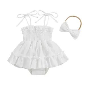 Newborn Baby Girl Romper Dress Summer Clothes Boho Photoshoot Outfits with Headband Outfits