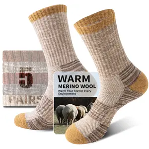 5 Pairs Merino Wool Hiking Socks For Women & Men Compression Support Sweat Absorbing Breathable Thick Cushion Work Socks Festival Gift Socks