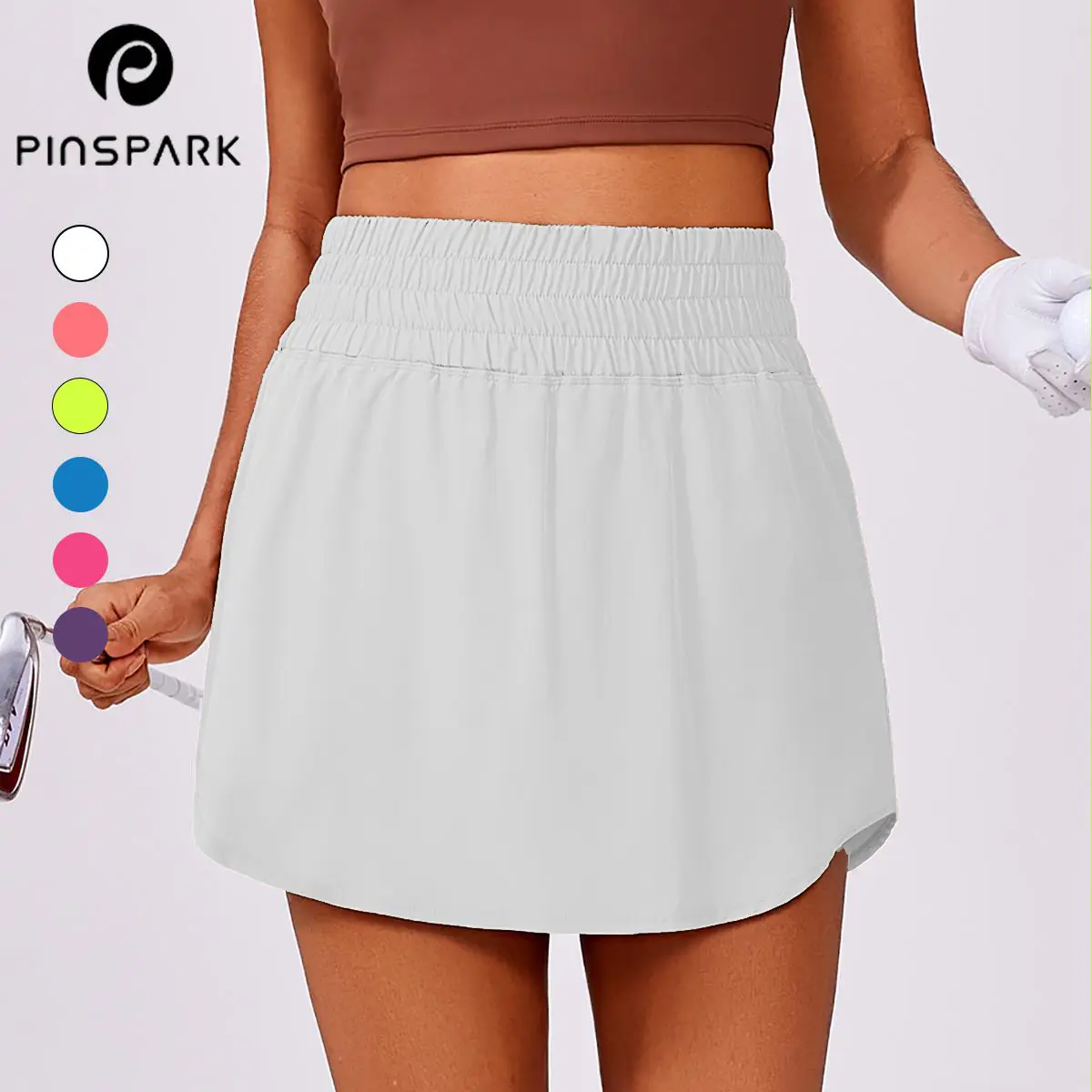 PINSPARK Golf Skirts for Women High Elastic Waisted Athletic Skort 2 Pockets Curved Hem Tennis Skirt for Pickleball Workout springtok Outdoorfun Acti