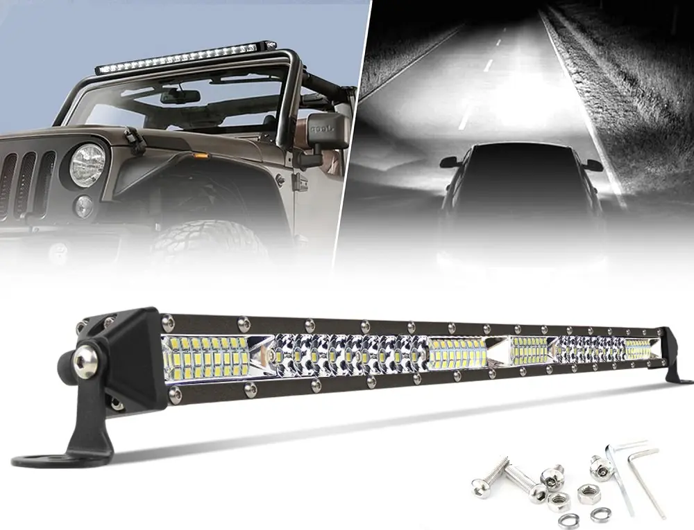 20" Ultra Slim LED Light Bar High-Intensity Single Row, 6000K White Light, Aluminum Alloy Housing, 12V/24V Work Light with Mounting Bracket & Screws Included, Work Light Bar