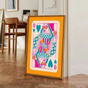 [1pc Queen of Hearts Art Poster] 1pc Art Deco Queen of Hearts Poster, Vibrant Pink Dopamine Canvas Print, Religious Theme, Autumn Season, Indoor Wall Art Decor for Classroom, Vertical Ink Wall Hanging, Frameless